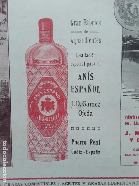 Collezionismo di affissi: GRAN FABRICA AGUARDIENTES J.D.GAMEZ OJEDA ANIS ESPA&Ntilde;OL PUERTO REAL CADIZ HOJA A&Ntilde;O 1913
