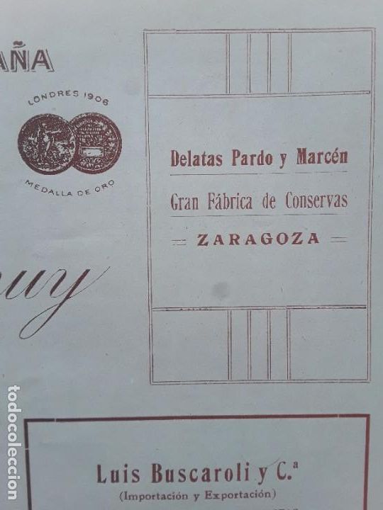 Collezionismo di affissi: GRAN FABRICA DE CONSERVAS DE LATAS PARDO Y MARCEN ZARAGOZA HOJA A&Ntilde;O 1913