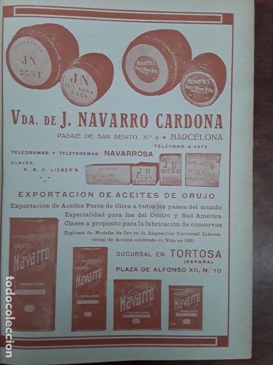 Collezionismo di affissi: EXPORTACION ACEITES ORUJO VIUDA DE J.NAVERRO CARDONA BARCELONA TORTOSA HOJA A&Ntilde;O 1919