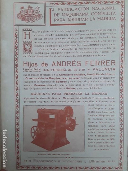 Collezionismo di affissi: FABRICA MAQUINARIA COMPLETA PARA ASERRAR MADERA HIJOS ANDRES FERRER VALENCIA HOJA A&Ntilde;O 1919