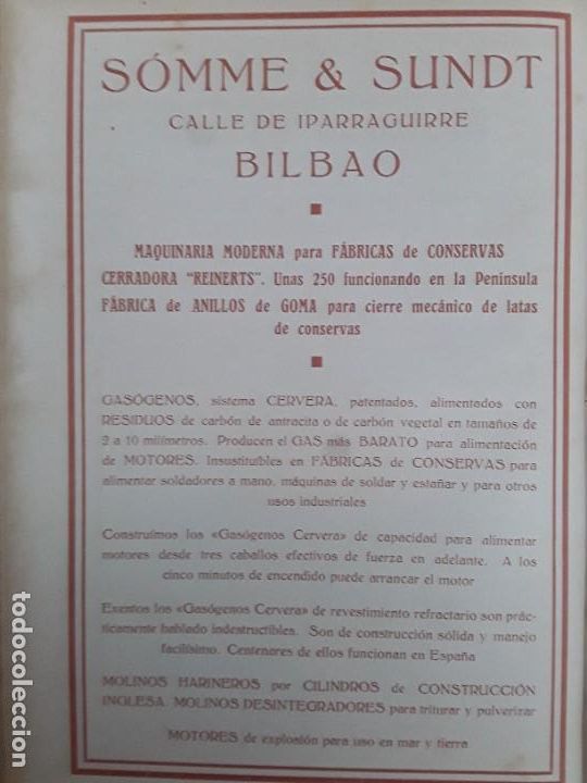 Collezionismo di affissi: SOMME & SUNDT MAQUINARIA MODERNA FABRICA CONSERVAS BILBAO HOJA A&Ntilde;O 1919