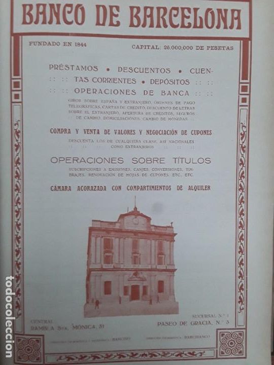 Collezionismo di affissi: BANCO DE BARCELONA CAMARA ACORAZADA CAPITAL 25.000.000 PESETAS FUNDADO 1844 HOJA A&Ntilde;O 1919