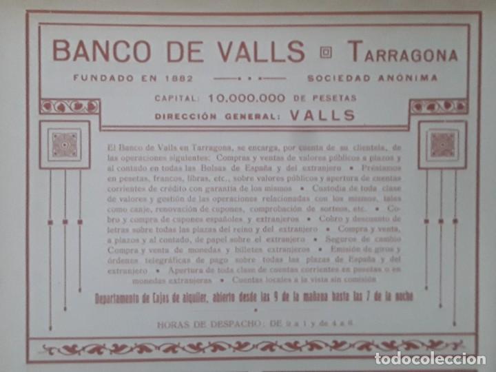 Collezionismo di affissi: BANCO DE VALLS TARRAGONA CAPITAL SOCIAL 10.000.000 FUNDADO EN 1882 HOJA A&Ntilde;O 1919
