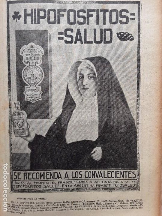 Collectionnisme d'affiches: HIPOFOSFITOS SALUD HIPOFOSALUD JARABE RECONSTITUYENTE TISIS ANEMIA INAPETENCIA HOJA A&Ntilde;O 1919