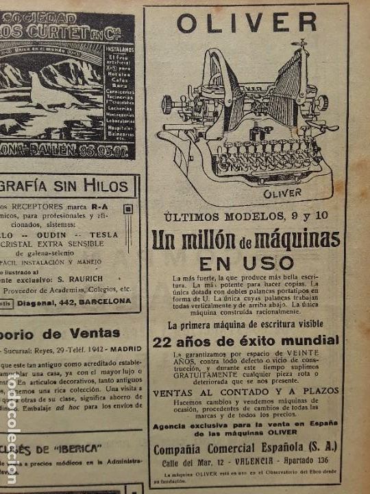 Colecionismo de cartazes: MAQUINA DE ESCRIBIR OLIVER VALENCIA MODELOS 9 Y 10 COMPA&Ntilde;IA COMERCIAL ESPA&Ntilde;OLA HOJA A&Ntilde;O 1919