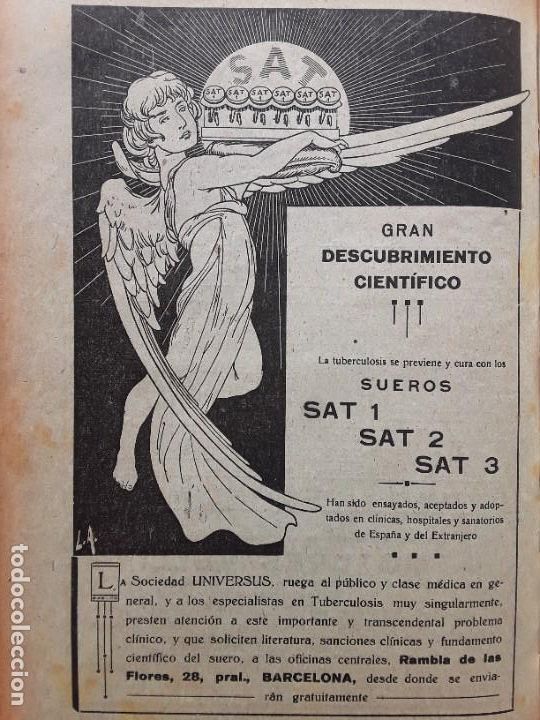Colecionismo de cartazes: SUEROS SAT 1 SAT 2 Y SAT 3 CURAN TUBERCULOSIS SOCIEDAD UNIVERSUS BARCELONA HOJA A&Ntilde;O 1919
