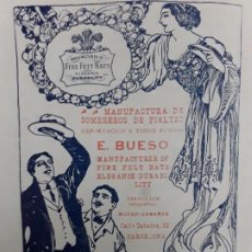 Coleccionismo de carteles: MANUFACTURA DE SOMBREROS DE FIELTRO E.BUESO BARCELONA HOJA AÑO 1913. Lote 363171315
