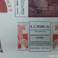 Coleccionismo de carteles: R.C.IVINSON CRIADORES VINOS FINOS JEREZ DE LA FRONTERA HOJA AÑO 1913. Lote 363171490