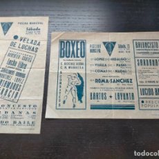 Coleccionismo de carteles: ANTIGUO DOS CARTELES DE DEPORTE PISCINA MUNICIPAL DE MANRESA LUCHA LIBRE, BOXEO, BALONCESTO AÑO 1946
