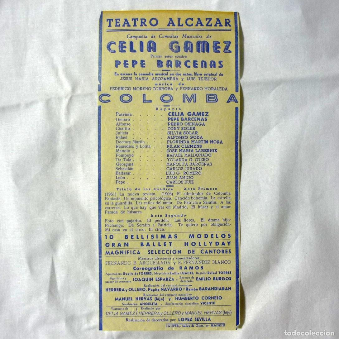 Poster collecting: Cartel Teatro Alcazar Celia Gamez, Pepe B&aacute;rcenas, Colomba
