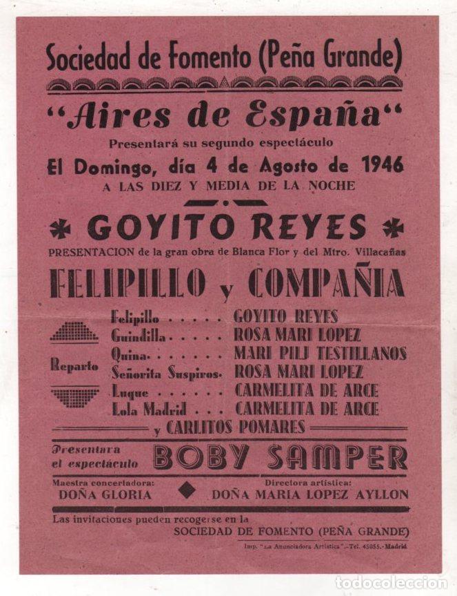 Poster collecting: CARTEL AIRES DE ESPA&Ntilde;A. SOCIEDAD DE FOMENTO (PE&Ntilde;A GRANDE). MADRID, 1946