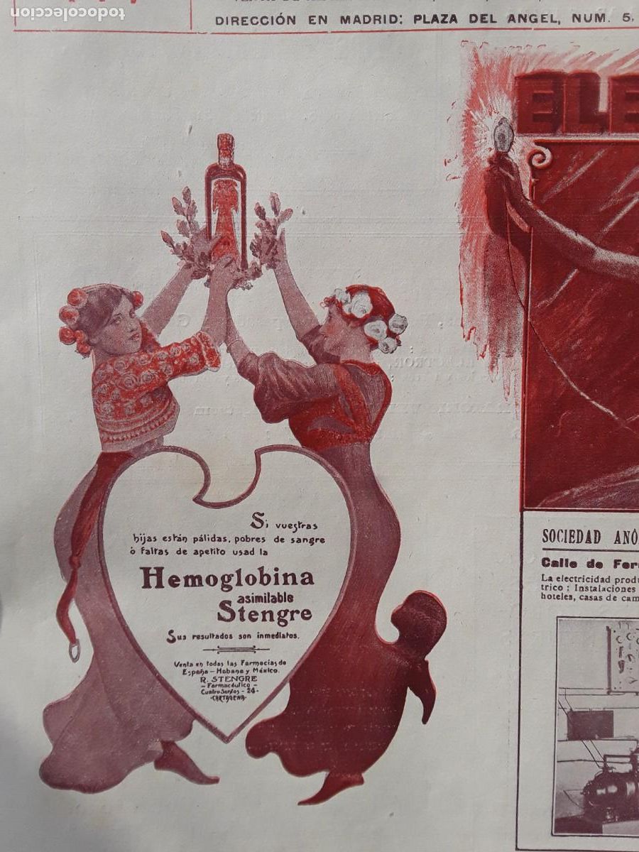 Poster collecting: HEMOGLOBINA ASIMILABLE STENGRE CARTAGENA FARMACIA MAEDICAMENTO HOJA A&Ntilde;O 1913