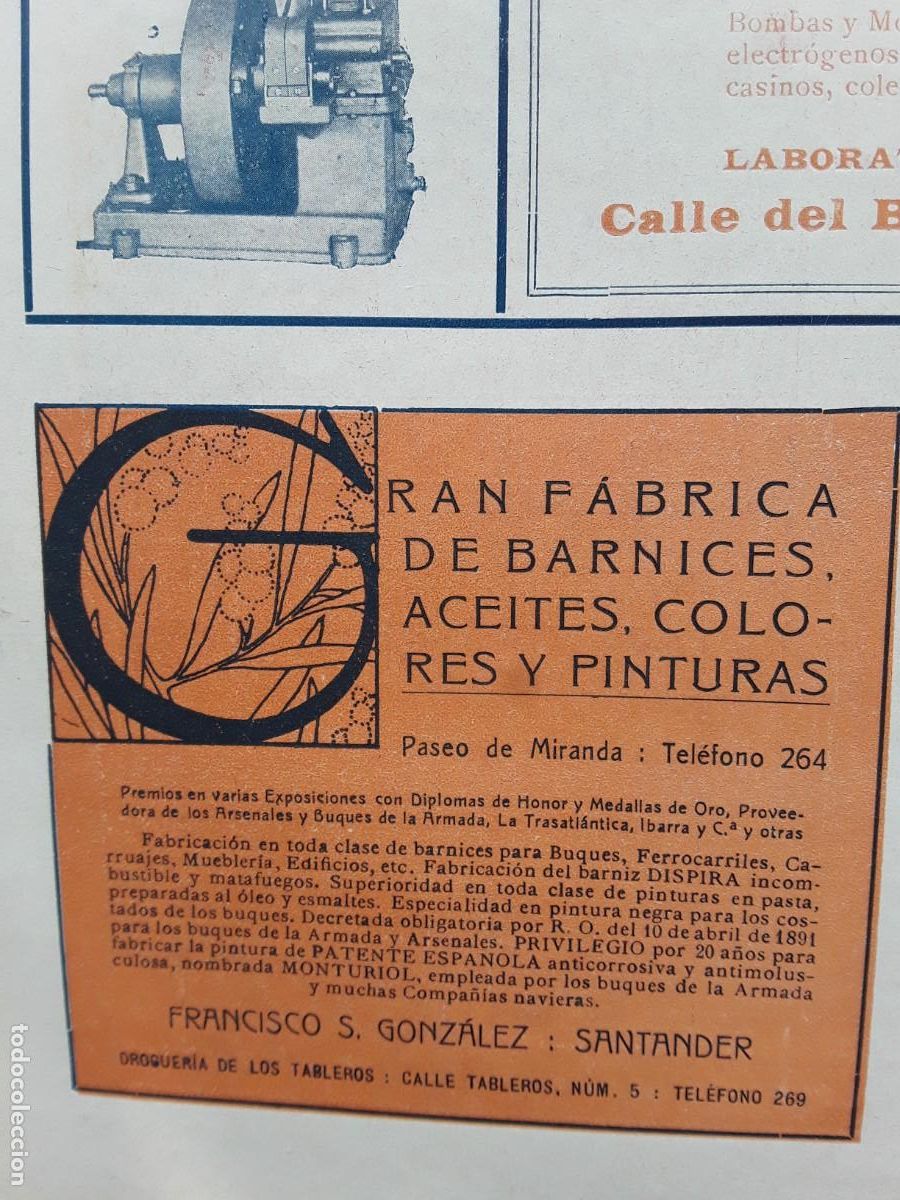Collectionnisme d'affiches: GRAN FABRICA BARNICES ACEITES COLORES PINTURAS FRANCISCO S.GONZALEZ SANTANDER HOJA A&Ntilde;O 1913