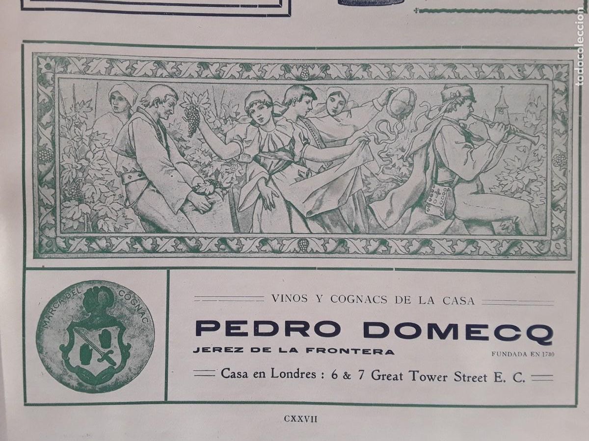Poster collecting: VINOS Y COGNACS DE LA CASA PEDRO DOMECQ JEREZ DE LA FRONTERA HOJA A&Ntilde;O 1913