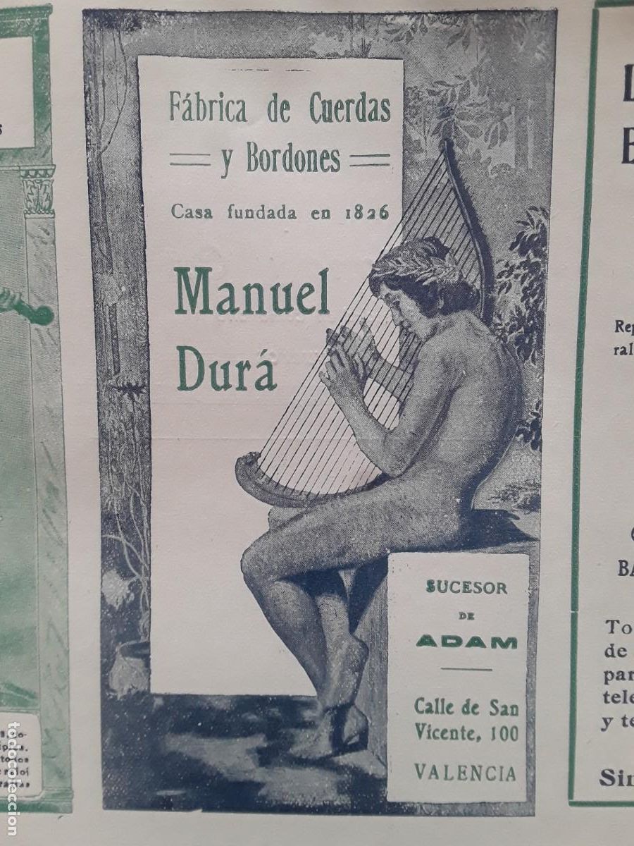 Collezionismo di affissi: FABRICA DE CUERDAS Y BORDONES MANUEL DURA VALENCIA HOJA A&Ntilde;O 1913
