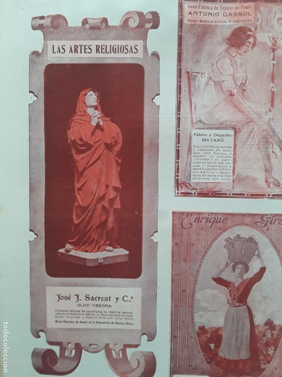 Poster collecting: LAS ARTES RELIGIOSAS JOSE J.SACREST Y C&ordf; OLOT TALLERES ESCULTURA MADERA A&Ntilde;O 1913