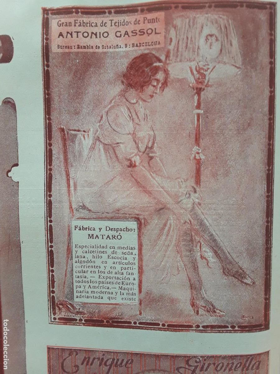 Collezionismo di affissi: GRAN FABRICA DE TEJIDOS DE PUNTO ANTONIO GASSOL MATARO HOJA A&Ntilde;O 1913
