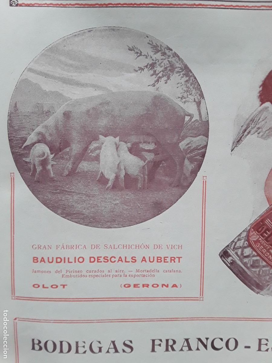 Collezionismo di affissi: GRAN FABRICA DE SALCHICHON DE VICH BAUDILIO DESCALS AUBERT OLOT GERONA HOJA A&Ntilde;O 1913