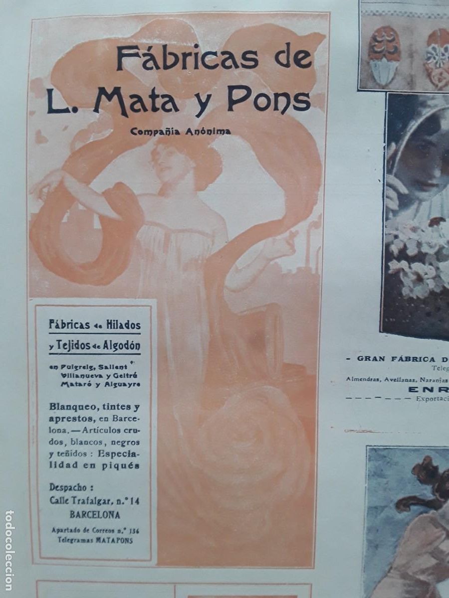Collectionnisme d'affiches: FABRICA HILADOS TEJIDOS ALGODON L.MATA Y PONS PUIGREIG SALLENT MATARO AIGUAYRE HOJA A&Ntilde;O 1913