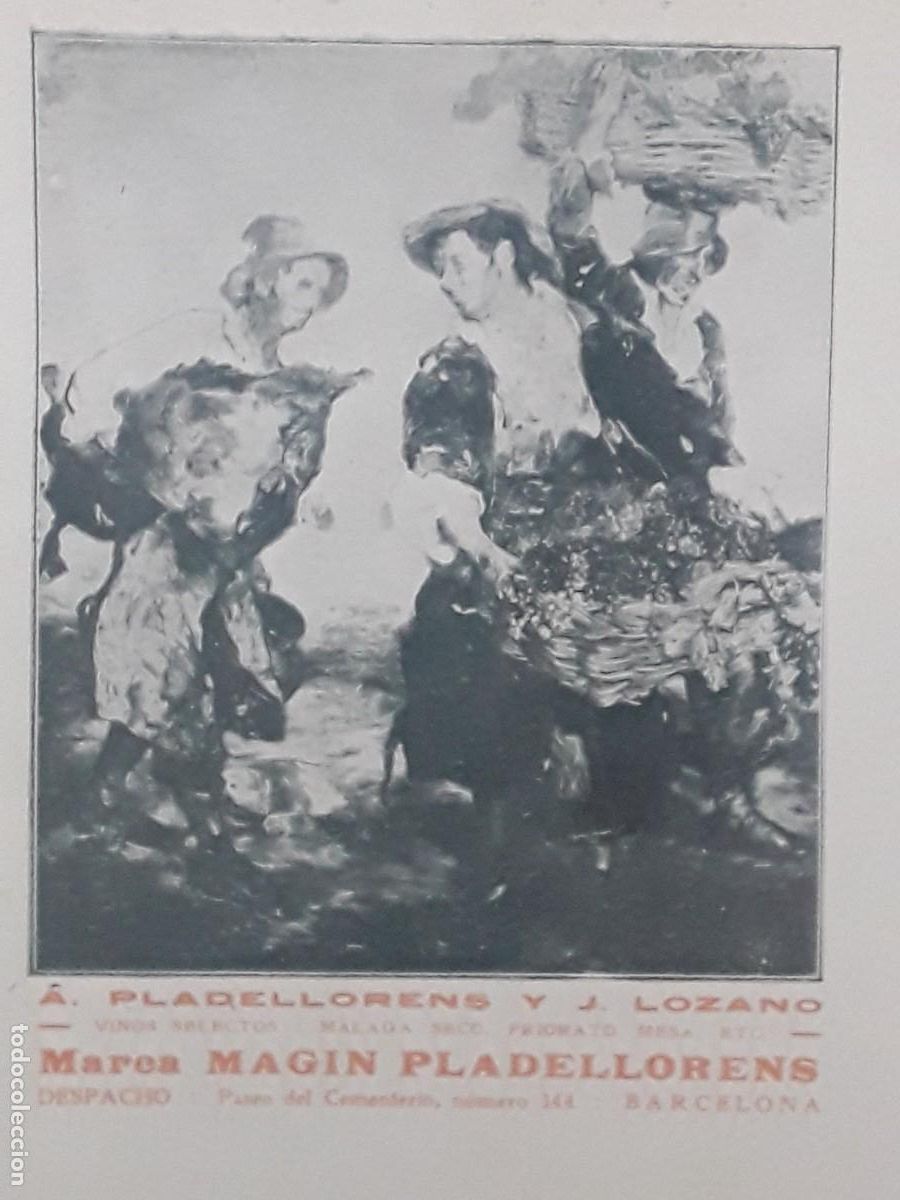 Collezionismo di affissi: A.PLADELLORENS Y J.LOZANO VINOS SELECTOS MARCA MAGIN PLADELLORENS BARCELONA HOJA A&Ntilde;O 1913