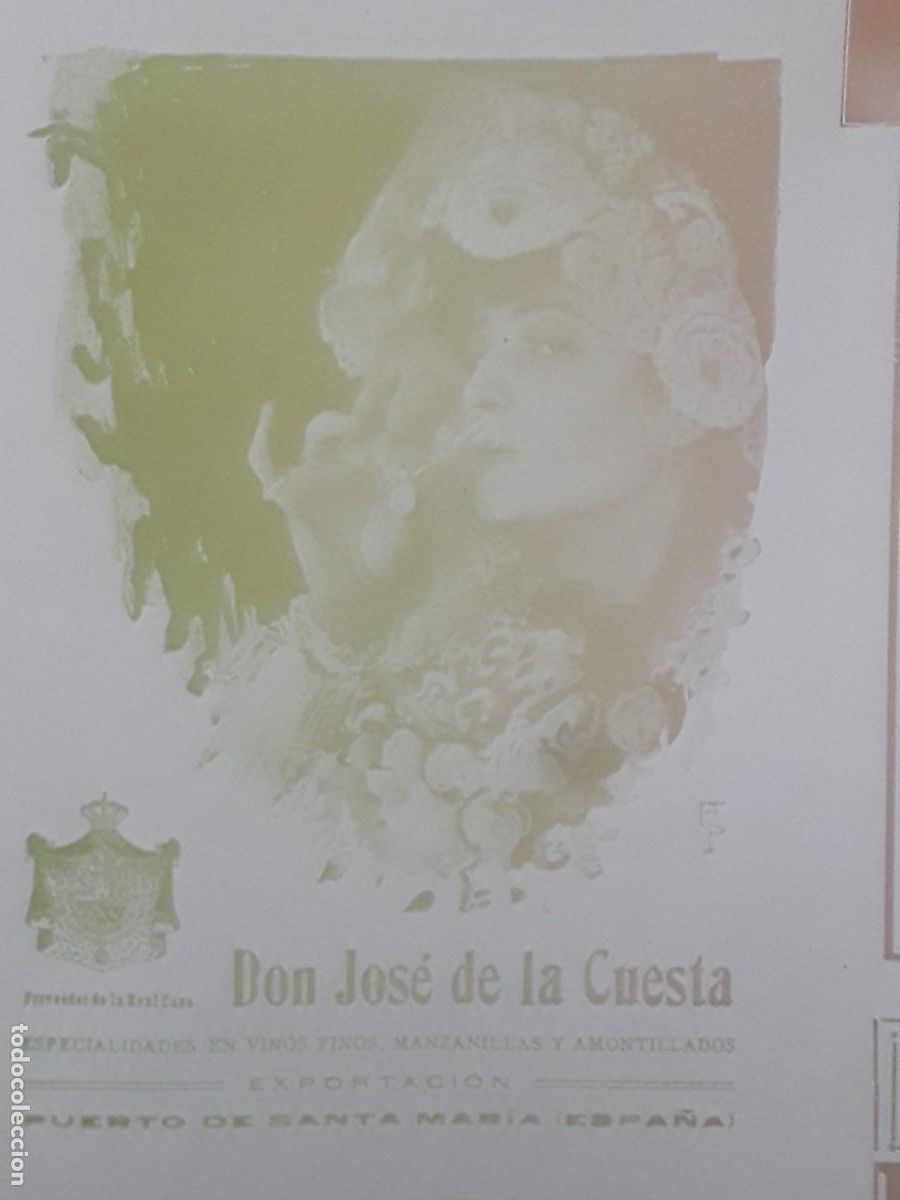 Collectionnisme d'affiches: DON JOSE DE LA CUESTA CRIADOR EXPORTADOR VINOS FINOS PUERTO DE SANTA MARIA CADIZ HOJA A&Ntilde;O 1913