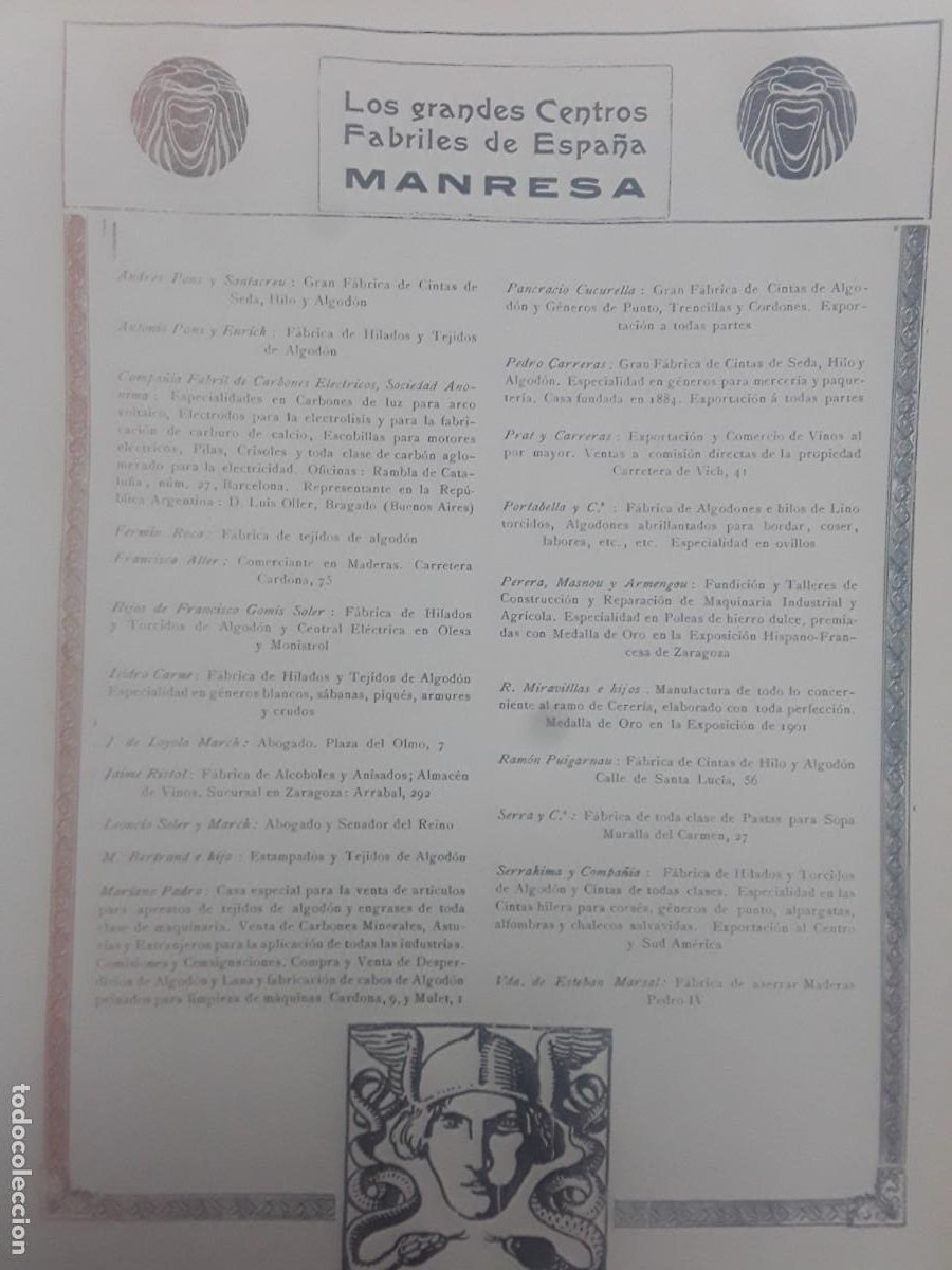 Collectionnisme d'affiches: LOS GRANDES CENTROS FABRILES DE MANRESA EMPRESAS FABRICAS NEGOCIOS HOJA A&Ntilde;O 1913