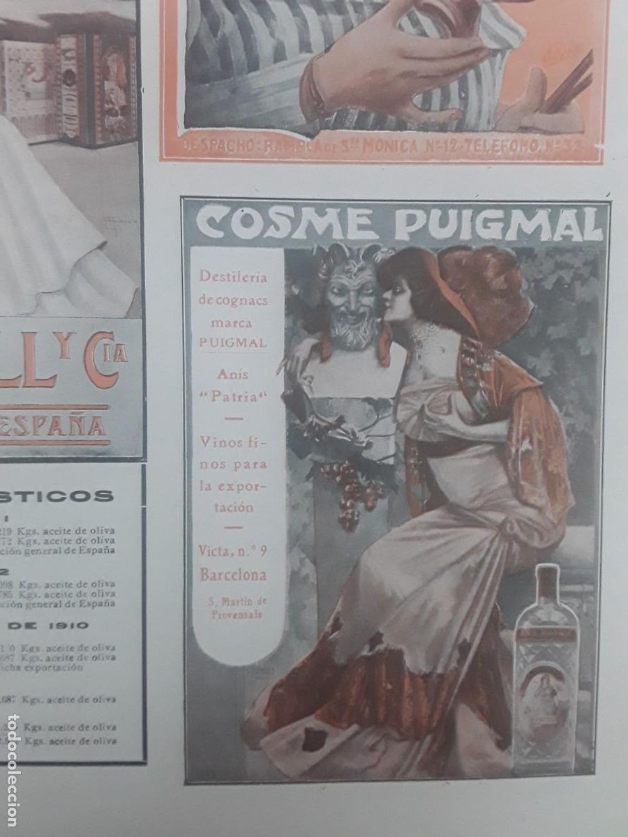 Poster collecting: DESTILERIAS COGNAC MARCA COSME PUIGMAL ANIS PATRIA BARCELONA VINOS HOJA A&Ntilde;O 1913