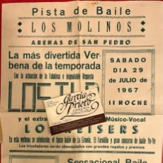 Coleccionismo de carteles: CARTEL PISTA DE BAILE LOS MOLINOS, ARENAS DE S. PEDRO 1967 LOS TLD, LOS KEISERS, LOS TITANES