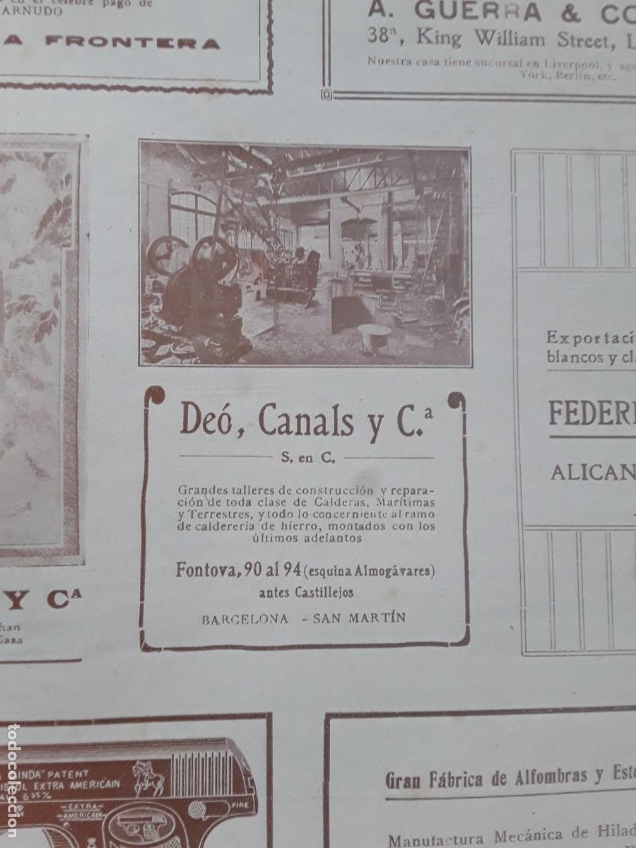 Poster collecting: TALLERES REPARACION CALDERAS CALDERERIA DEO,CANALS Y C&ordf; BARCELONA SAN MARTIN HOJA A&Ntilde;O 1913
