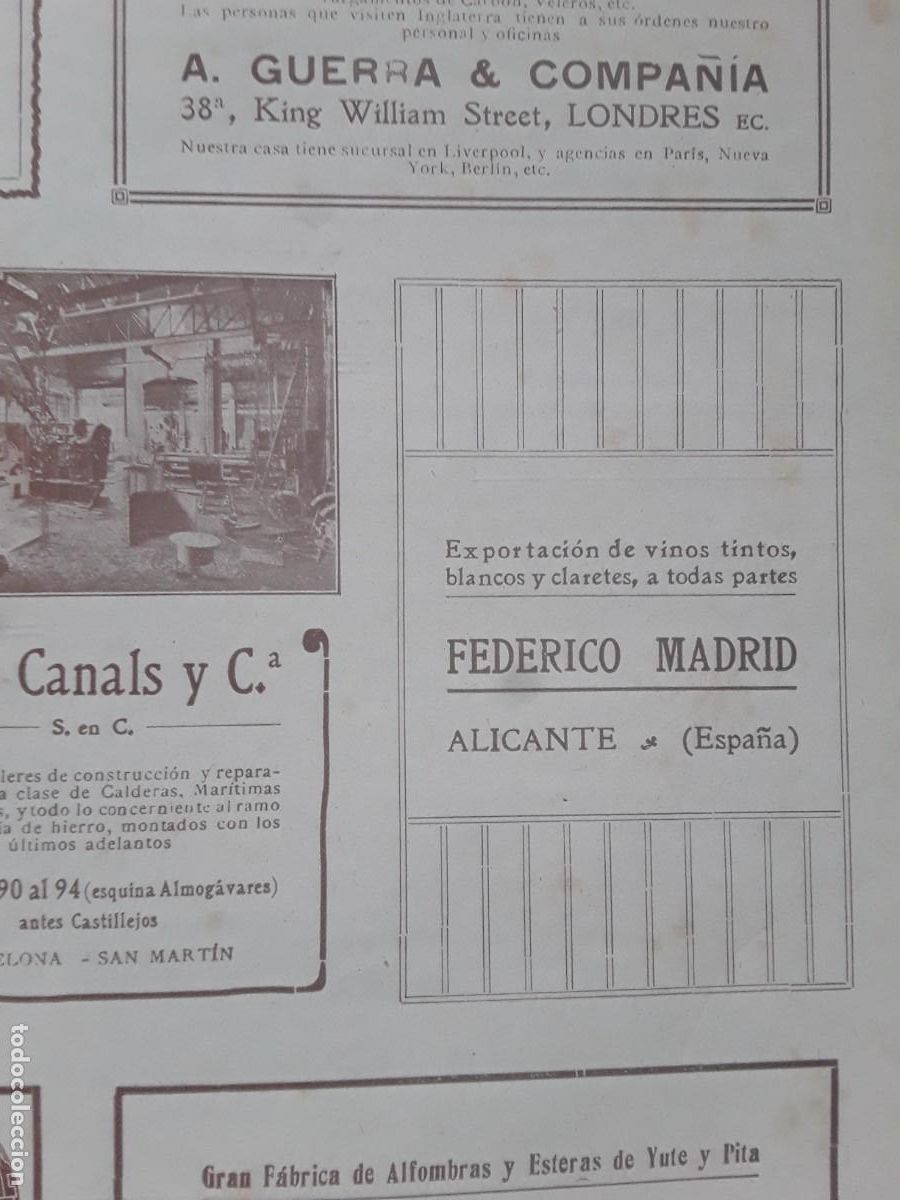 Poster collecting: EXPORTACION VINOS TINTOS BLANCOS CLARETES FEDERICO MADRID ALICANTE HOJA A&Ntilde;O 1913