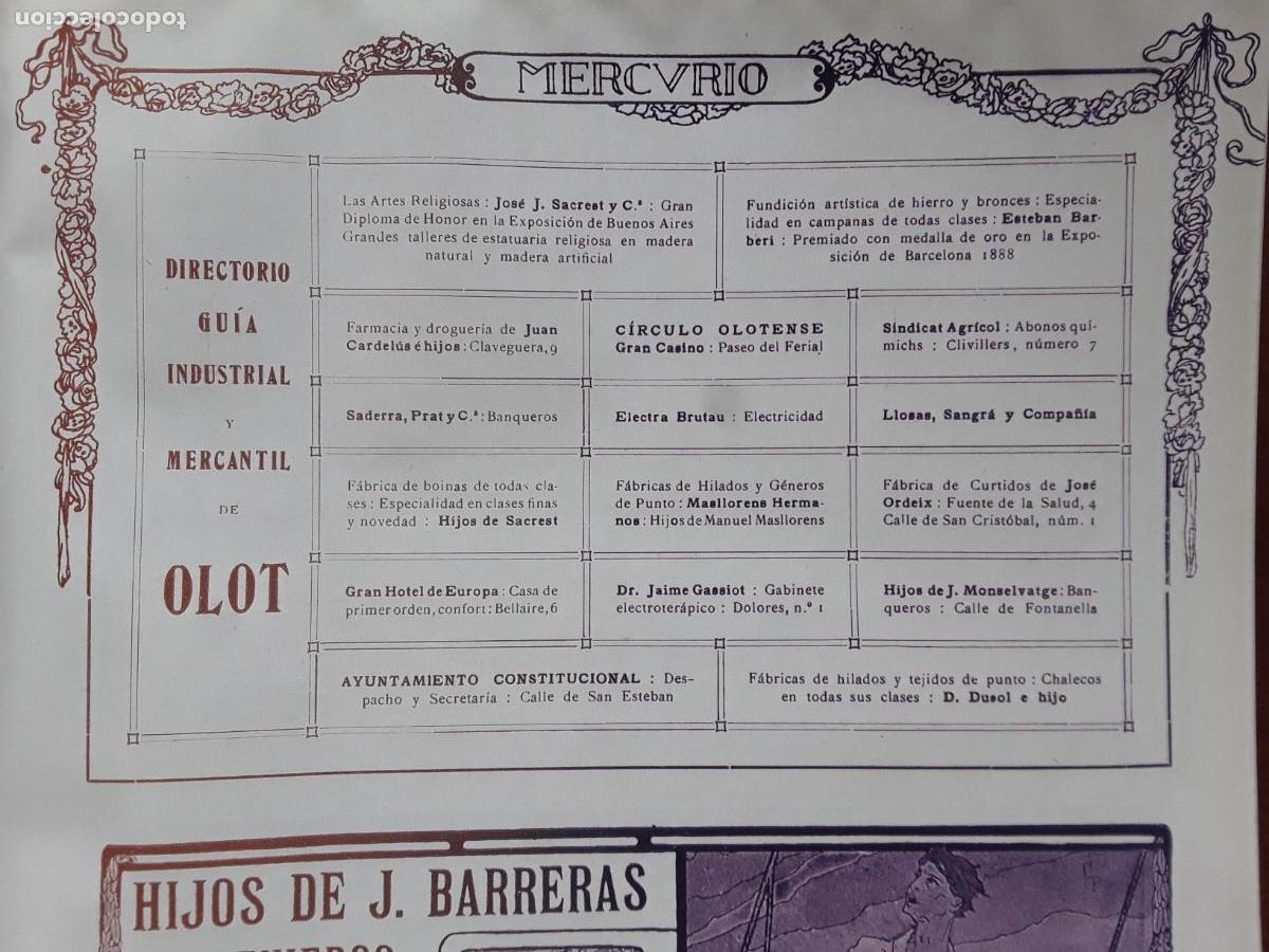 Collectionnisme d'affiches: DIRECTORIO GUIA INDUSTRIAL Y MERCANTIL OLOT EMPRESAS NEGOCIOS HOJA A&Ntilde;O 1913