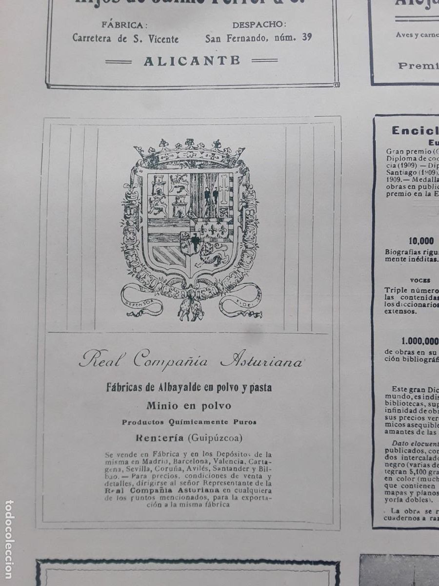 Poster collecting: REAL COMPA&Ntilde;IA ASTURIANA FABRICAS ALBAYALDE POLVO PASTA MINIO RENTERIA GUIPUZCOA HOJA A&Ntilde;O 1913