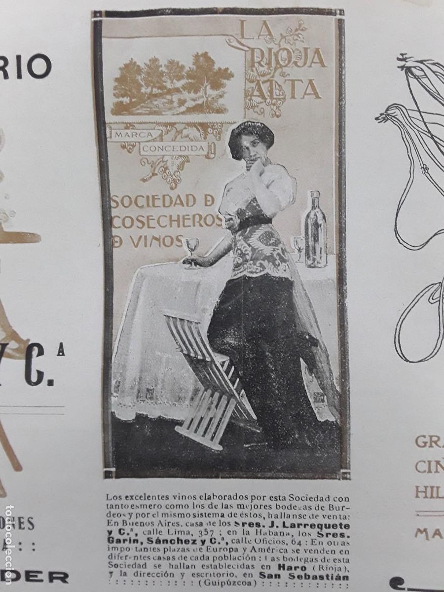 Coleccionismo de carteles: SOCIEDAD COSECHEROS VINO LA RIOJA ALTA HARO RIOJA HOJA A&Ntilde;O 1913