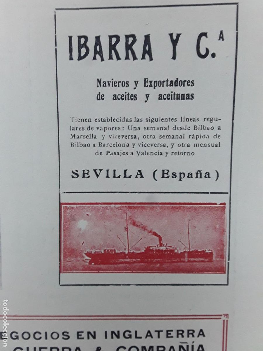 Collectionnisme d'affiches: IBARRA Y C&ordf; NAVIEROS EXPORTADORES ACEITE Y ACEITUNAS SEVILLA HOJA A&Ntilde;O 1913