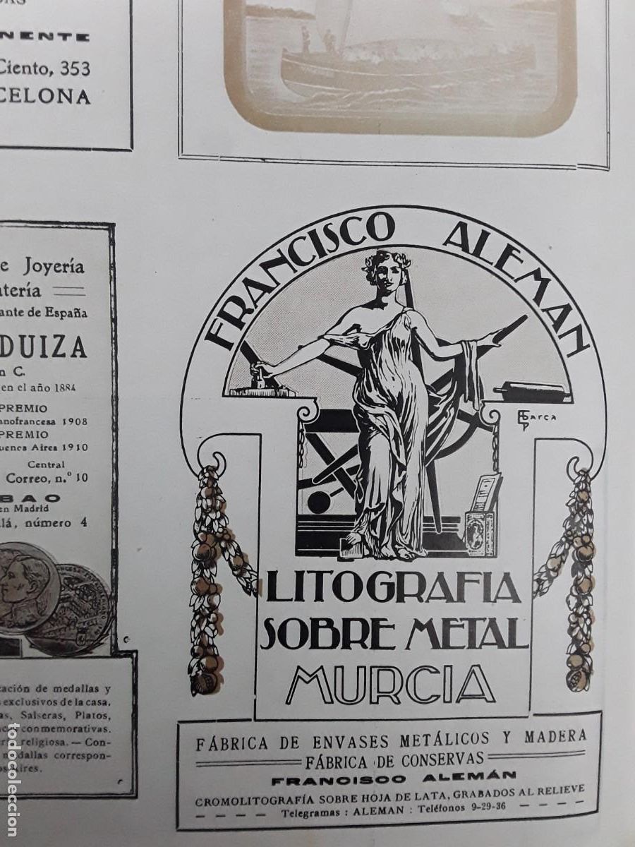 Colecionismo de cartazes: FABRICA ENVASES METALICOS Y MADERA.FABRICA CONSERVAS FRANCISCO ALEMAN MURCIA LITOGRAFIAHOJA A&Ntilde;O 1913
