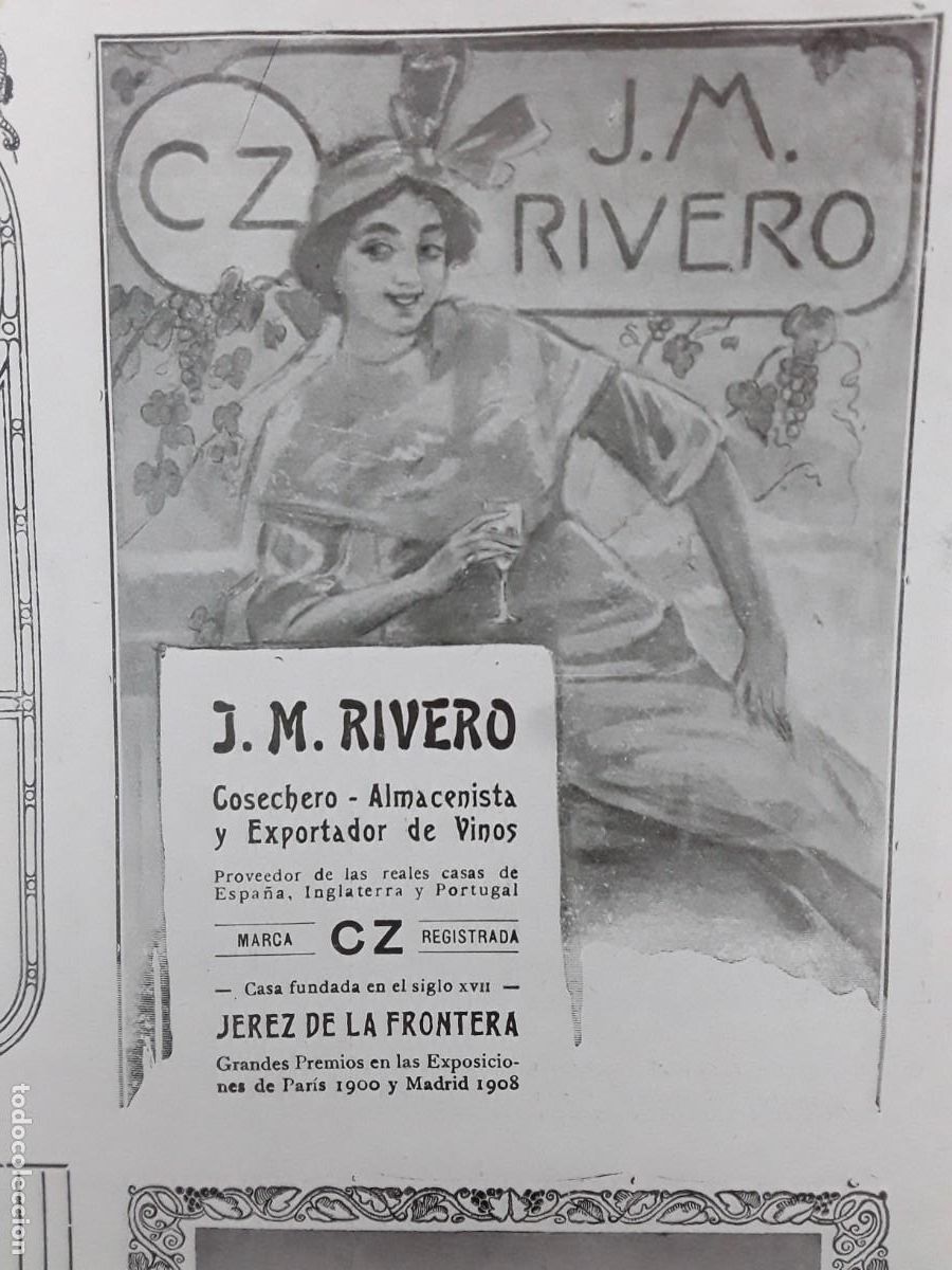 Sammeln von Plakaten: J.M.RIVERO COSECHERO ALMACENISTA EXPORTADOR VINO JEREZ DE LA FRONTERA HOJA A&Ntilde;O 1913
