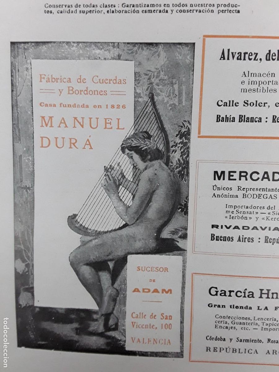 Collectionnisme d'affiches: FABRICA DE CUERDAS Y BORDONES MANUEL DURA SUCESOR DE ADAM VALENCIA HOJA A&Ntilde;O 1913