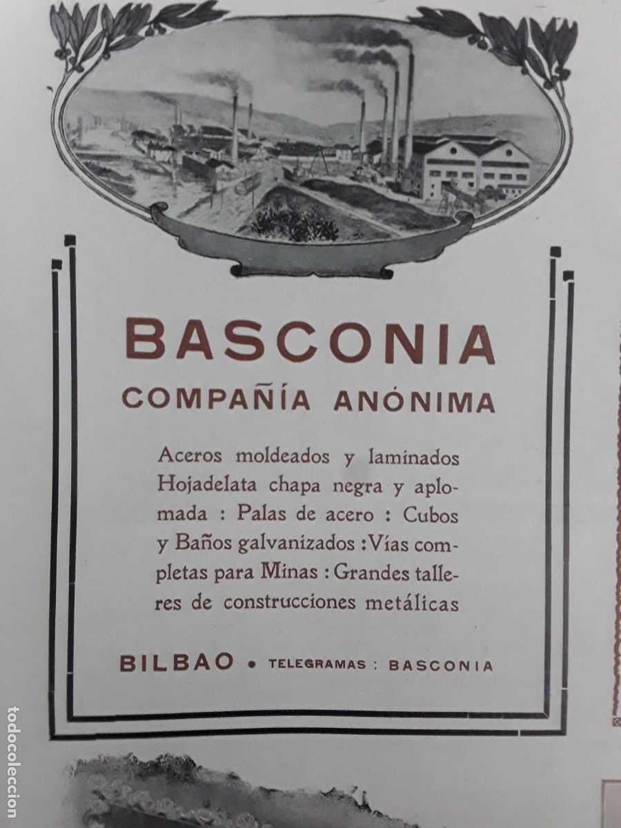 Collectionnisme d'affiches: COMPA&Ntilde;IA ANONIMA BASCONIA ACEROS MOLDEADOS PALAS ACONSTRUCCIONES METALICAS HOJA A&Ntilde;O 1913