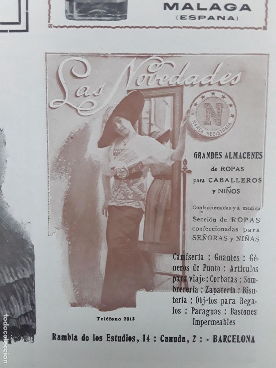 Collectionnisme d'affiches: GRANDES ALMACENES DE ROPA CABALLEROS Y NI&Ntilde;OS LAS NOVEDADES BARCELONA HOJA A&Ntilde;O 1913