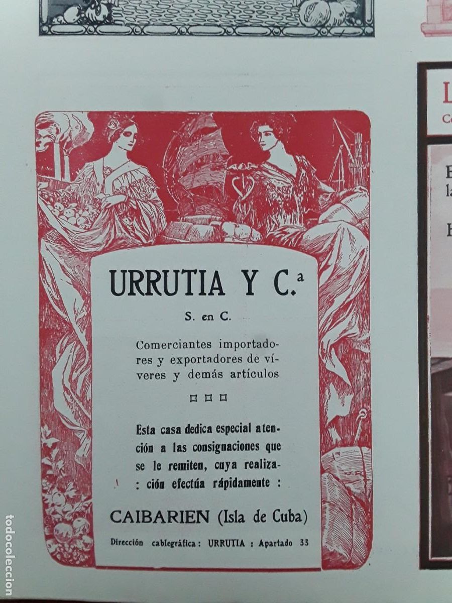 Collectionnisme d'affiches: URRUTIA Y C&ordf; COMERCIANTE VIVERES CAIBARIEN ISLA DE CUBA HOJA A&Ntilde;O 1913