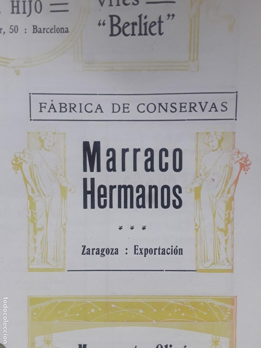Coleccionismo de carteles: FABRICA DE CONSERVAS MARRACO ZARAGOZA HOJA A&Ntilde;O 1913