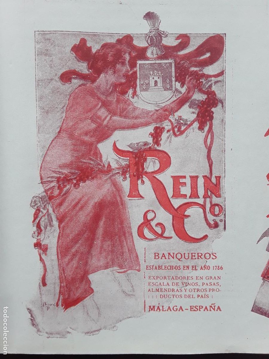 Collectionnisme d'affiches: REIN & C&ordf; BANQUEROS EXPORTADORES VINOS PASAS ALMENDRAS MALAGA HOJA A&Ntilde;O 1913