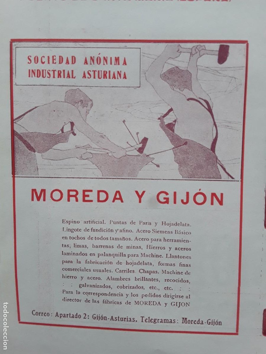 Collectionnisme d'affiches: SOCIEDAD ANONIMA INDUSTRIAL ASTURIANA MOREDA Y GIJON HOJA A&Ntilde;O 1913