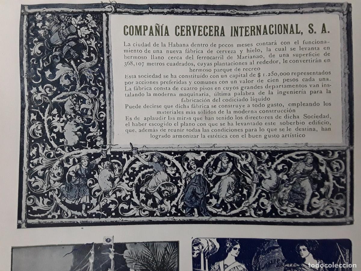 Collectionnisme d'affiches: FABRICA CERVEZA HIELO COMPA&Ntilde;IA CERVECERA INTERNACIONAL LA HABANA CUBA HOJA A&Ntilde;O 1913