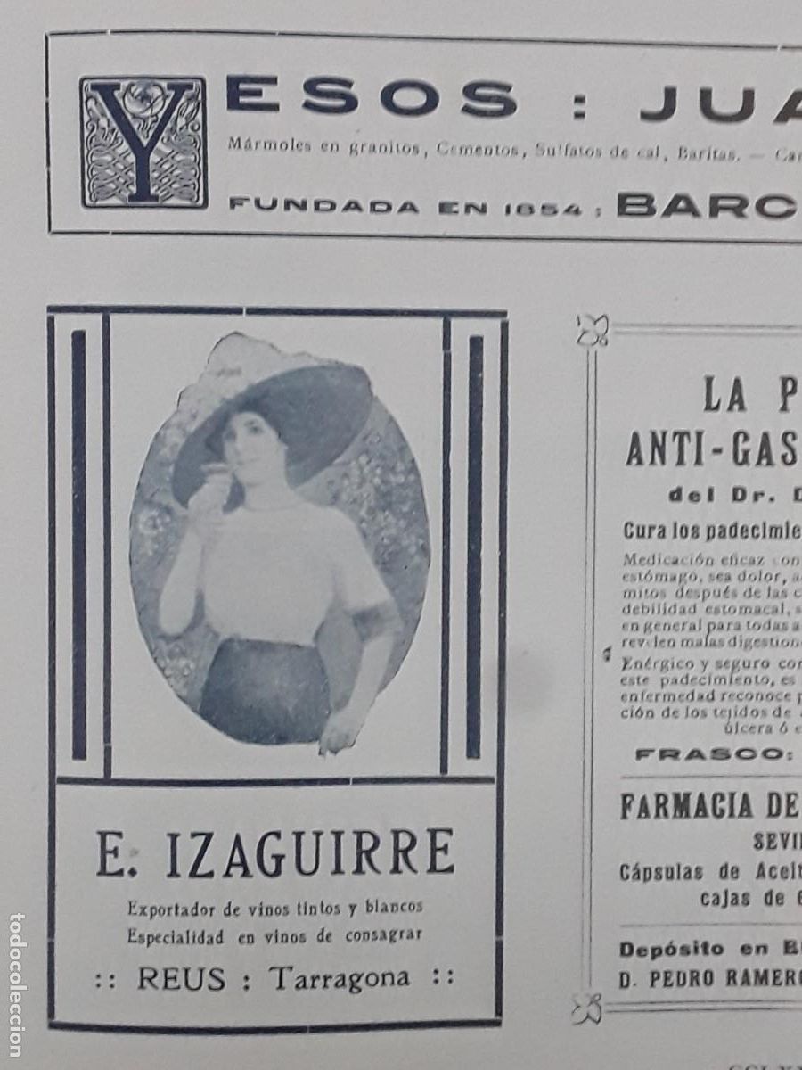 Collectionnisme d'affiches: E.IZAGUIRRE EXPORTADOR VINOS TINTOS BLANCOS ESPECIALIDAD VINO CONSAGRAR REUS TARRAGONA HOJA A&Ntilde;O 1913