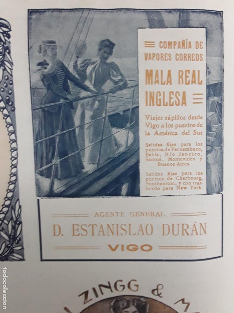 Collectionnisme d'affiches: COMPA&Ntilde;IA DE CORREOS VAPORES MALA REAL INGLESA DESDE VIGO A PUERTOS AMERICA DEL SUR HOJA A&Ntilde;O 1913