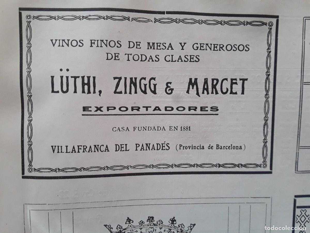 Collectionnisme d'affiches: LUTHI ZINGG & MARCET EXPORTADORES VINOS FINOS MESA VILLAFRANCA DEL PANADES HOJA A&Ntilde;O 1913