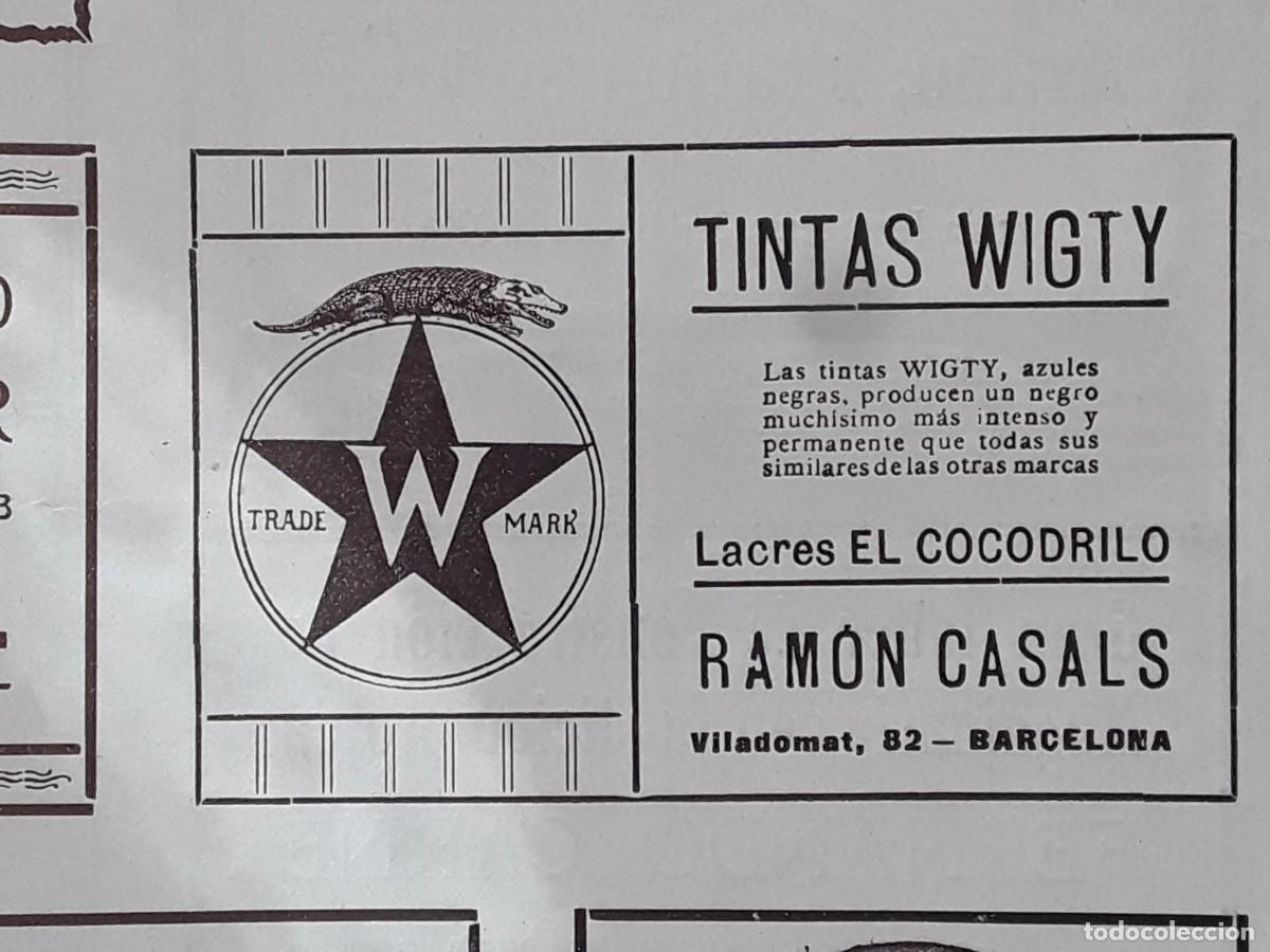 Colecionismo de cartazes: TINTAS WIGTY LACRES EL COCODRILO RAMON CASALS BARCELONA HOJA A&Ntilde;O 1913