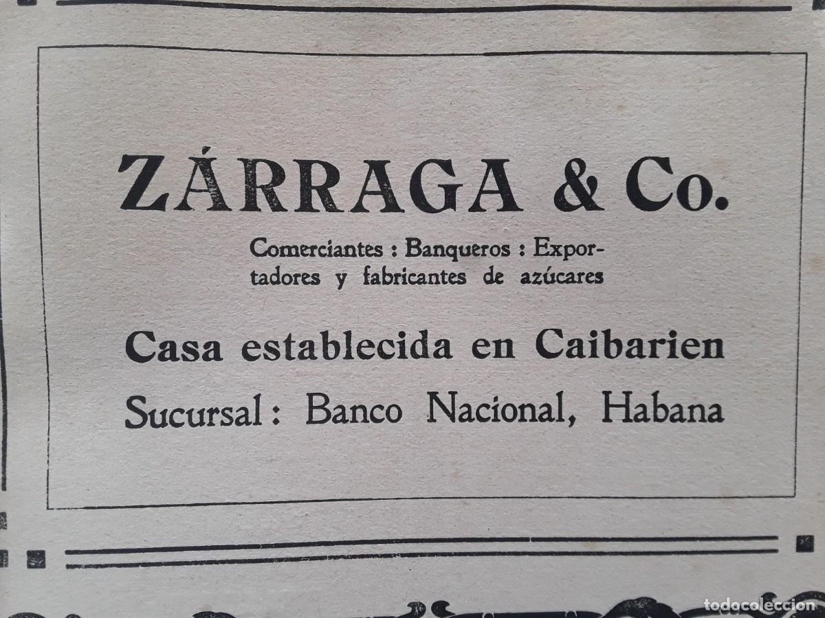 Collectionnisme d'affiches: ZARRAGA Y C&ordf; COMERCIANTES BANQUEROS FABRICANTES AZUCAR CAIBARIEN HABANA CUBA HOJA A&Ntilde;O 1913