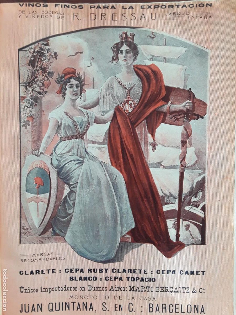 Collectionnisme d'affiches: BODEGAS R.DRESSAU JARQUE VINOS FINOS EXPORTACION HOJA A&Ntilde;O 1913